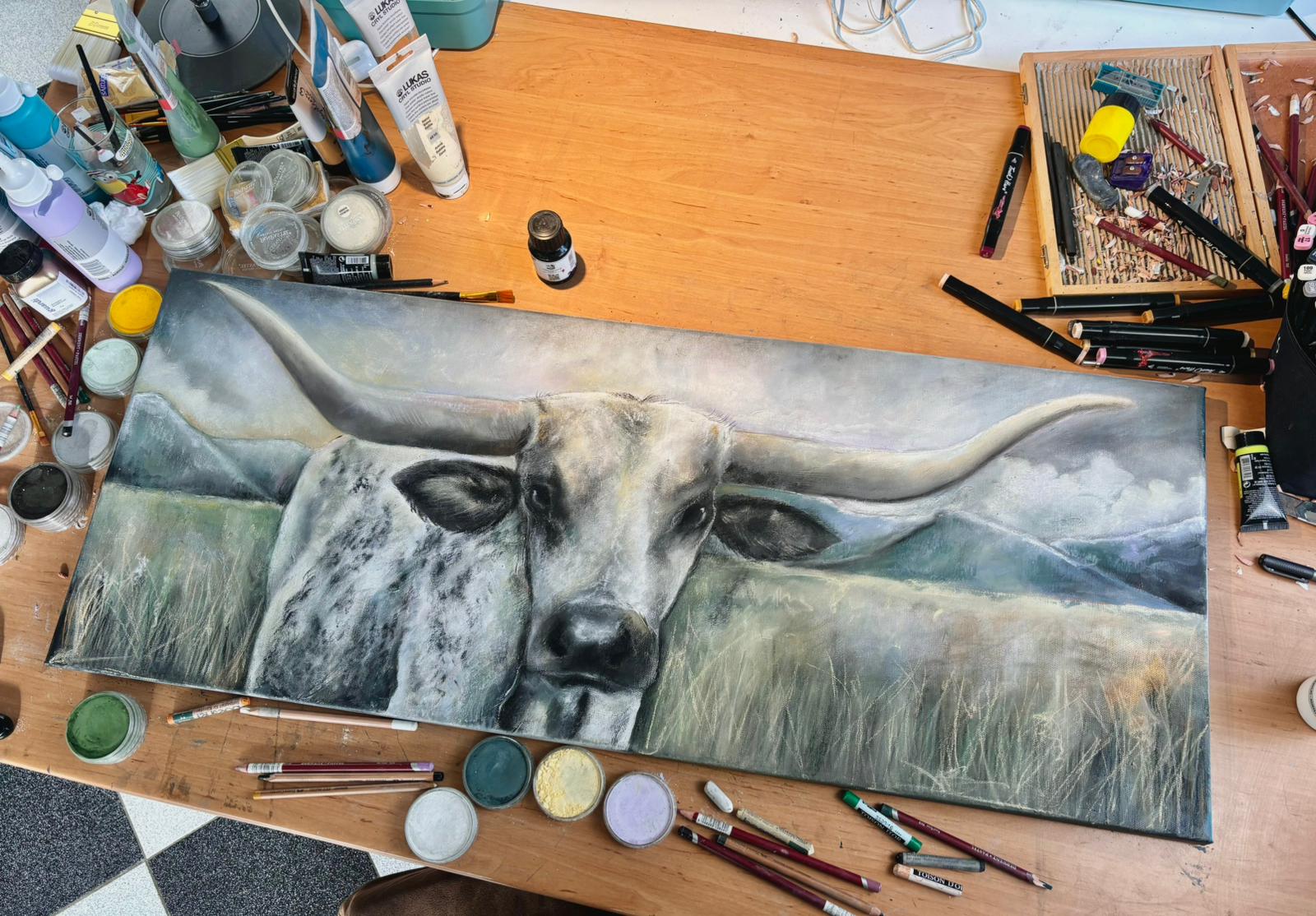 Longhorn — Acrylgemälde auf Leinwand